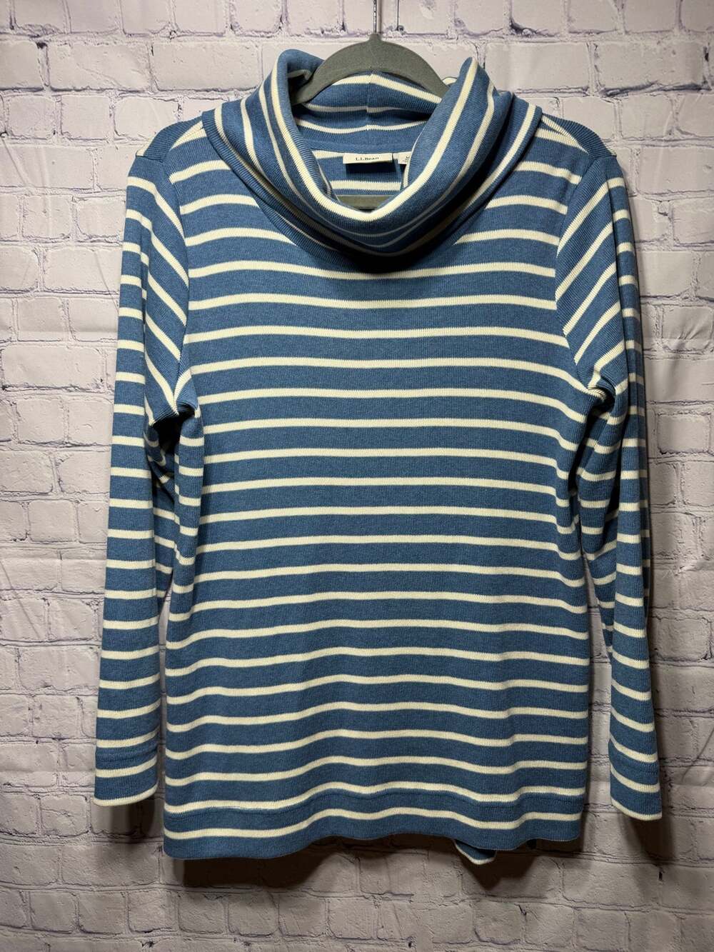 L.L.Bean Cowl Neck Striped Sweater Top Blue White Sz M Casual Preppy